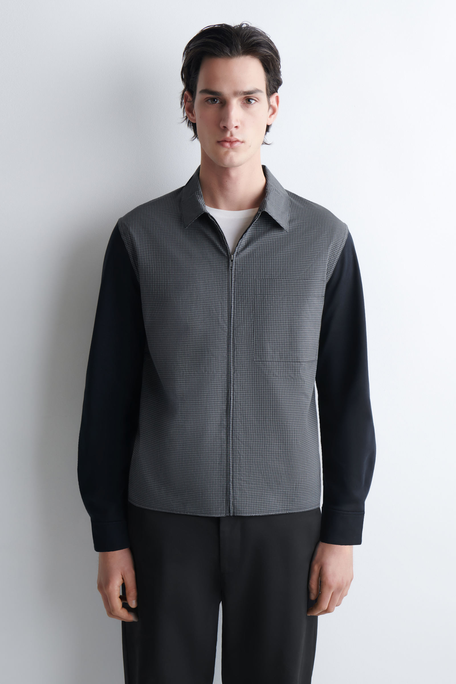JERSEY-PANELLED CHECKED HARRINGTON JACKET ジャージーパネル