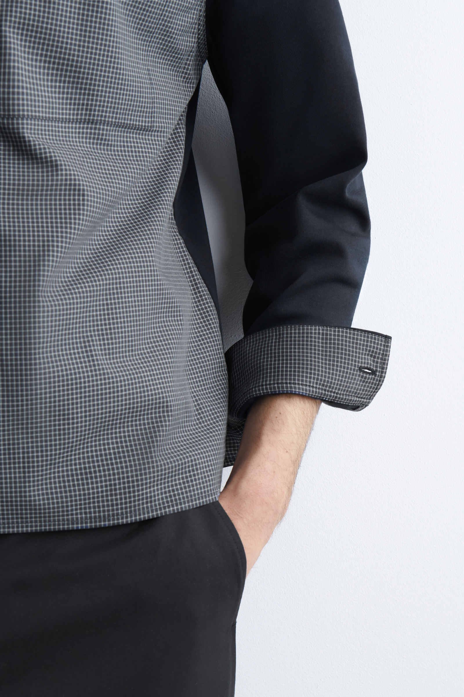JERSEY-PANELLED CHECKED HARRINGTON JACKET ジャージーパネル
