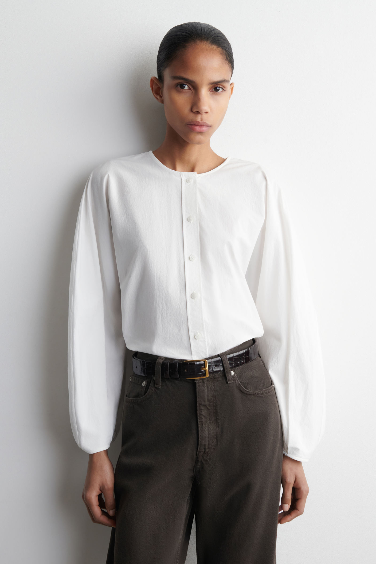 GATHERED PIMA COTTON BLOUSE ギャザーピマコットンブラウス ホワイト