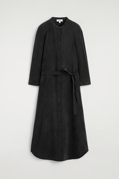 COS ベルト付きノーカラーミディシャツワンピース