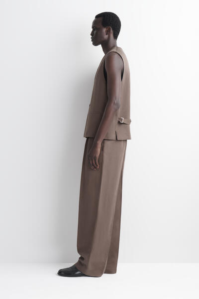 COS リネンブレンド リラックスフィット ワイドレッグパンツ