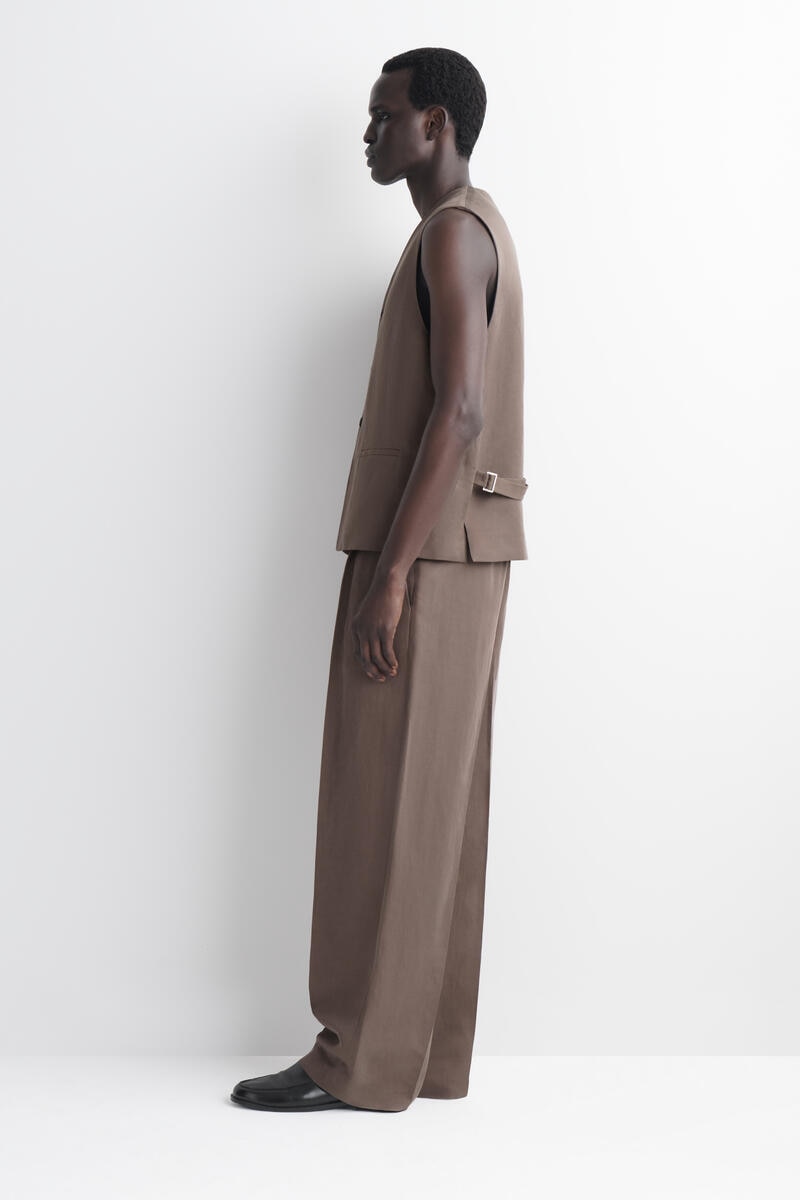 COS リネンブレンド リラックスフィット ワイドレッグパンツ