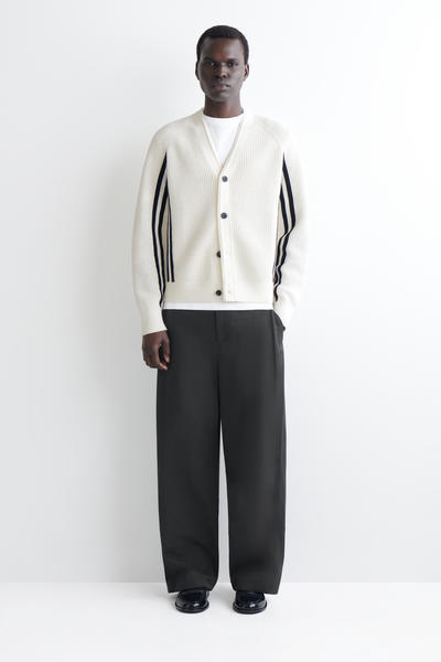 COS ストライプ オープンニット コットンカーディガン