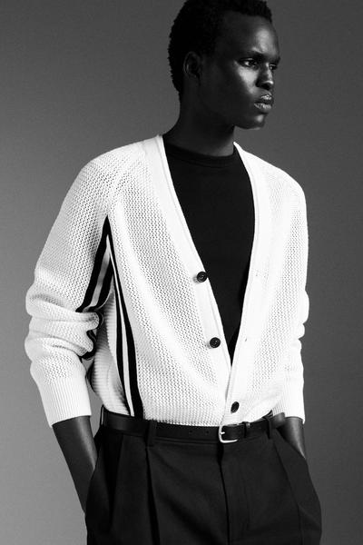 COS ストライプ オープンニット コットンカーディガン