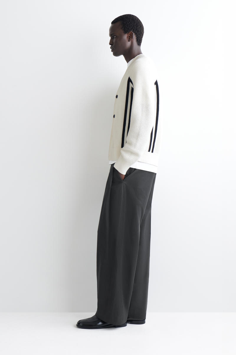 COS ストライプ オープンニット コットンカーディガン