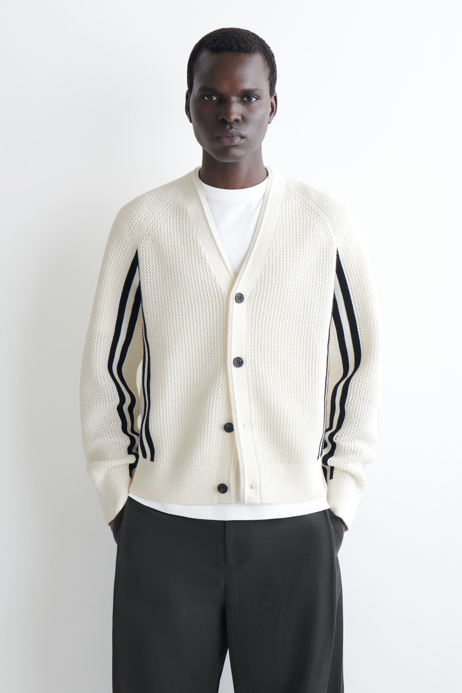 STRIPED OPEN-KNIT COTTON CARDIGAN ストライプ オープンニット 