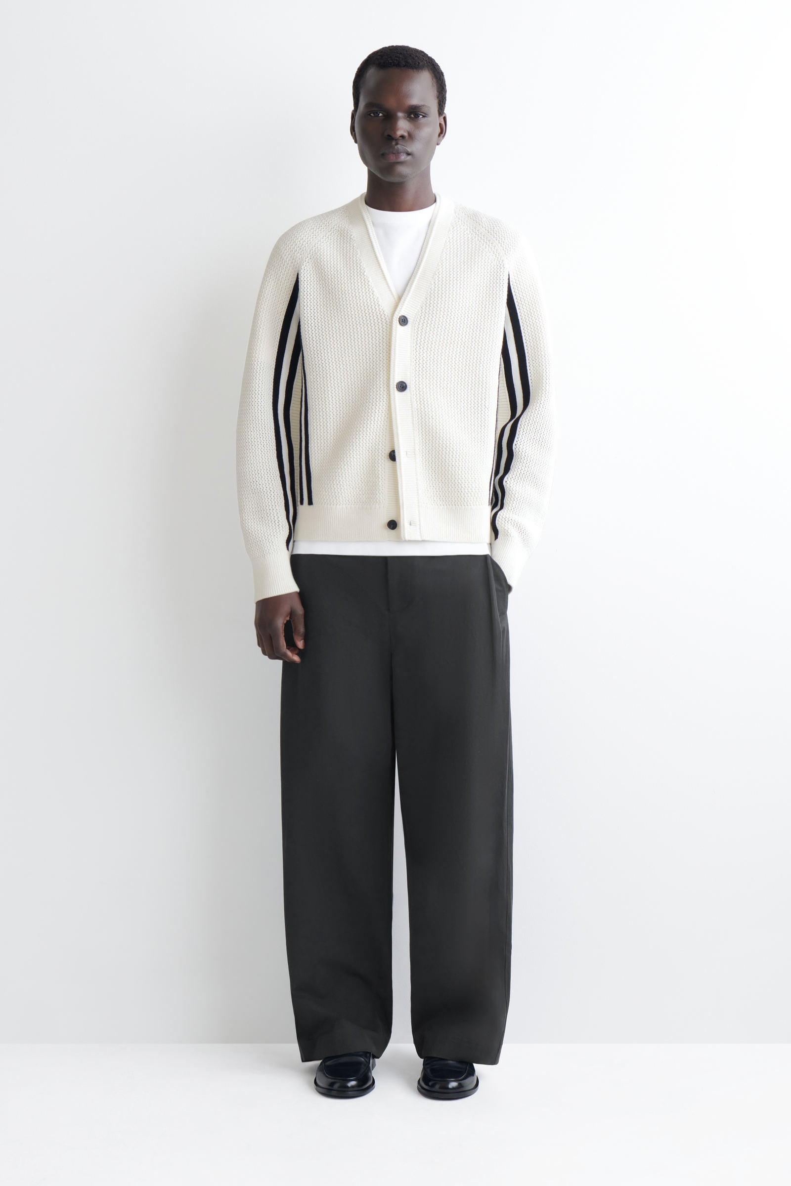 STRIPED OPEN-KNIT COTTON CARDIGAN ストライプ オープンニット