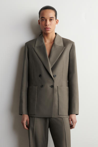 COS ダブルブレスト ウールツイル ブレザー