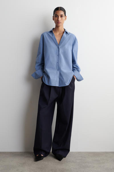 COS オープンカラー コットンポプリンシャツ