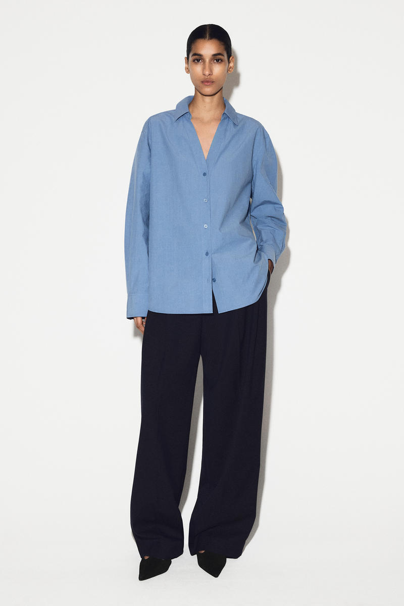 COS オープンカラー コットンポプリンシャツ