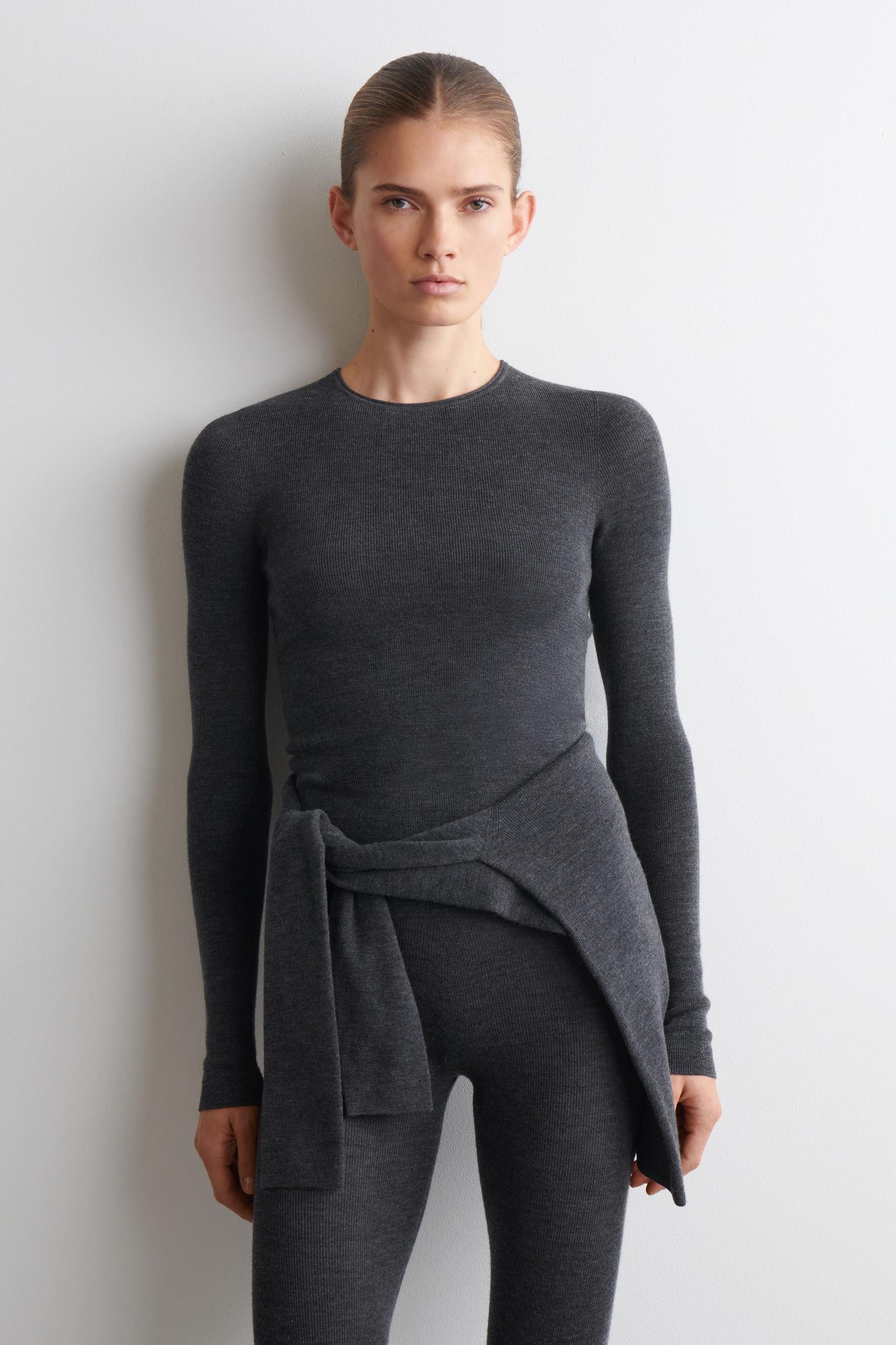 COS オーバーサイズ ボイルドメリノウールTシャツ　S チャコールメランジュ OVERSIZED BOILED MERINO WOOL T-SHIRT オーバーサイズ ボイルドメリノ