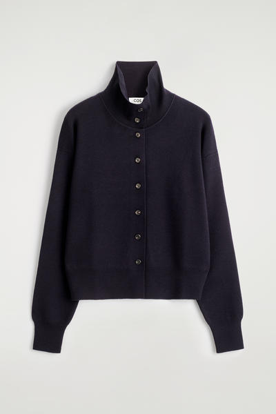 COS メリノウール ファンネルネック カーディガン