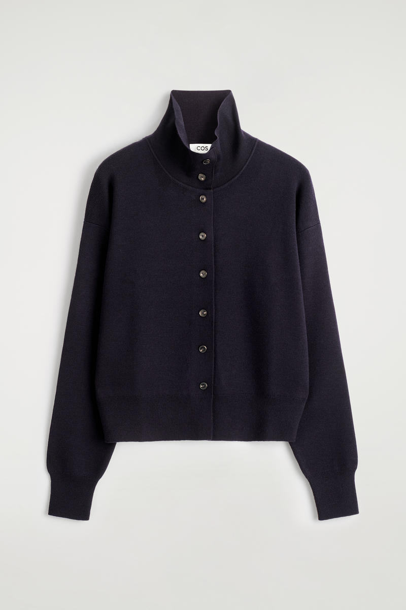 COS メリノウール ファンネルネック カーディガン