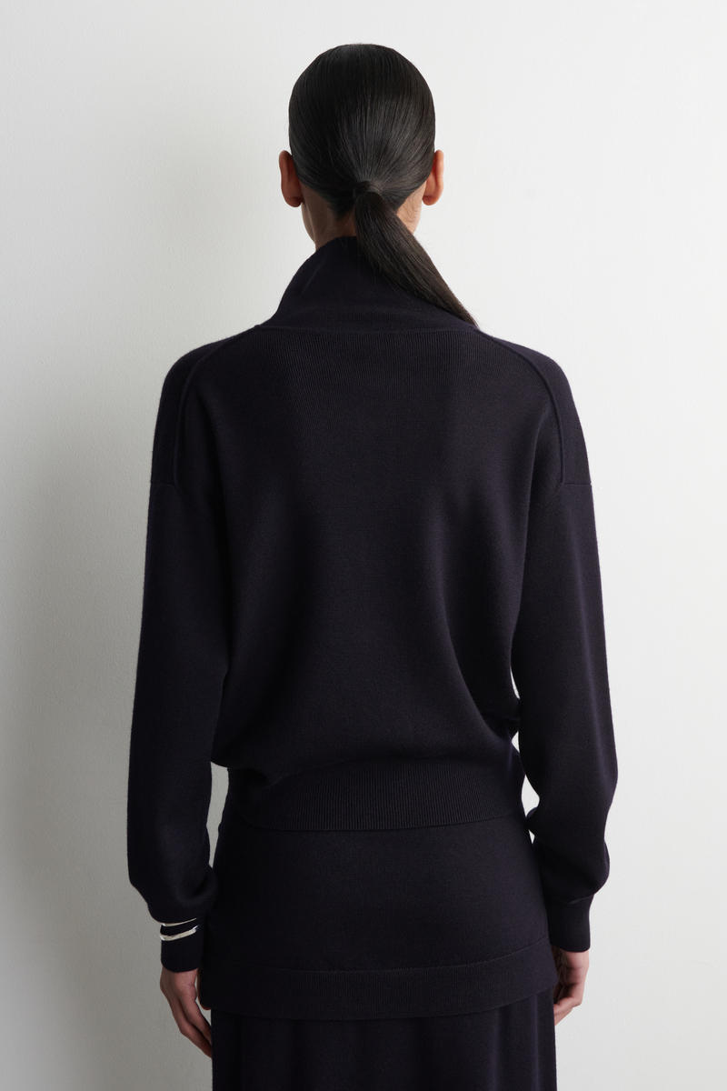 COS メリノウール ファンネルネック カーディガン