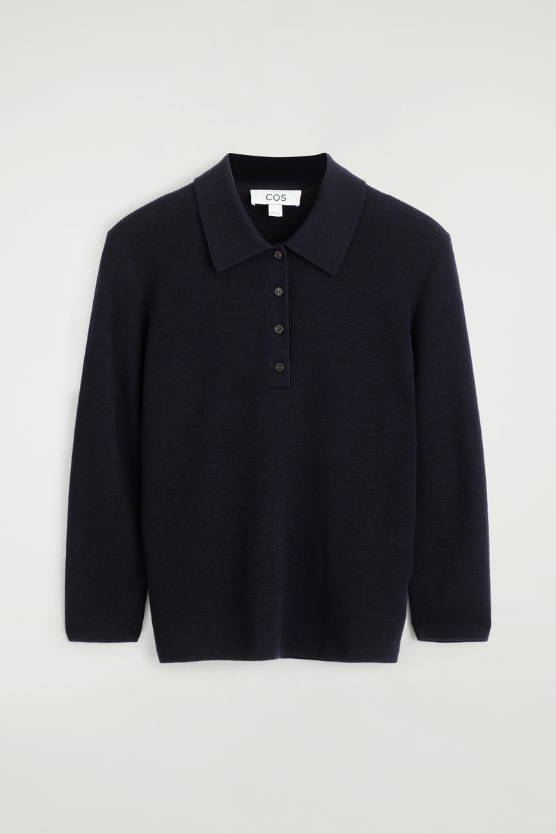 COS クロップドスリーブメリノウールポロシャツ