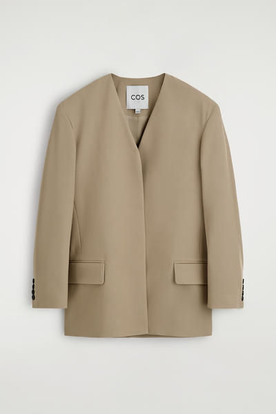 COS ノーカラー ウールツイル ブレザー