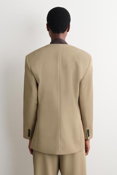 COS ノーカラー ウールツイル ブレザー