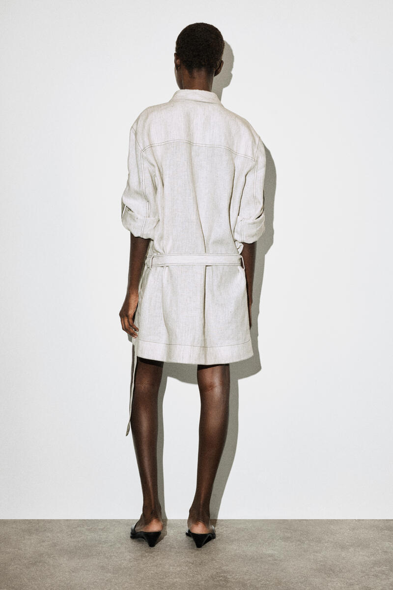 COS ベルト付きプリーツリネンミニシャツドレス
