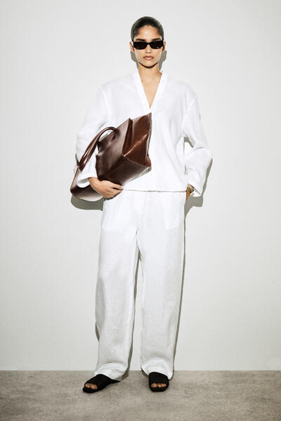 COS リネンバレルレッグパンツ