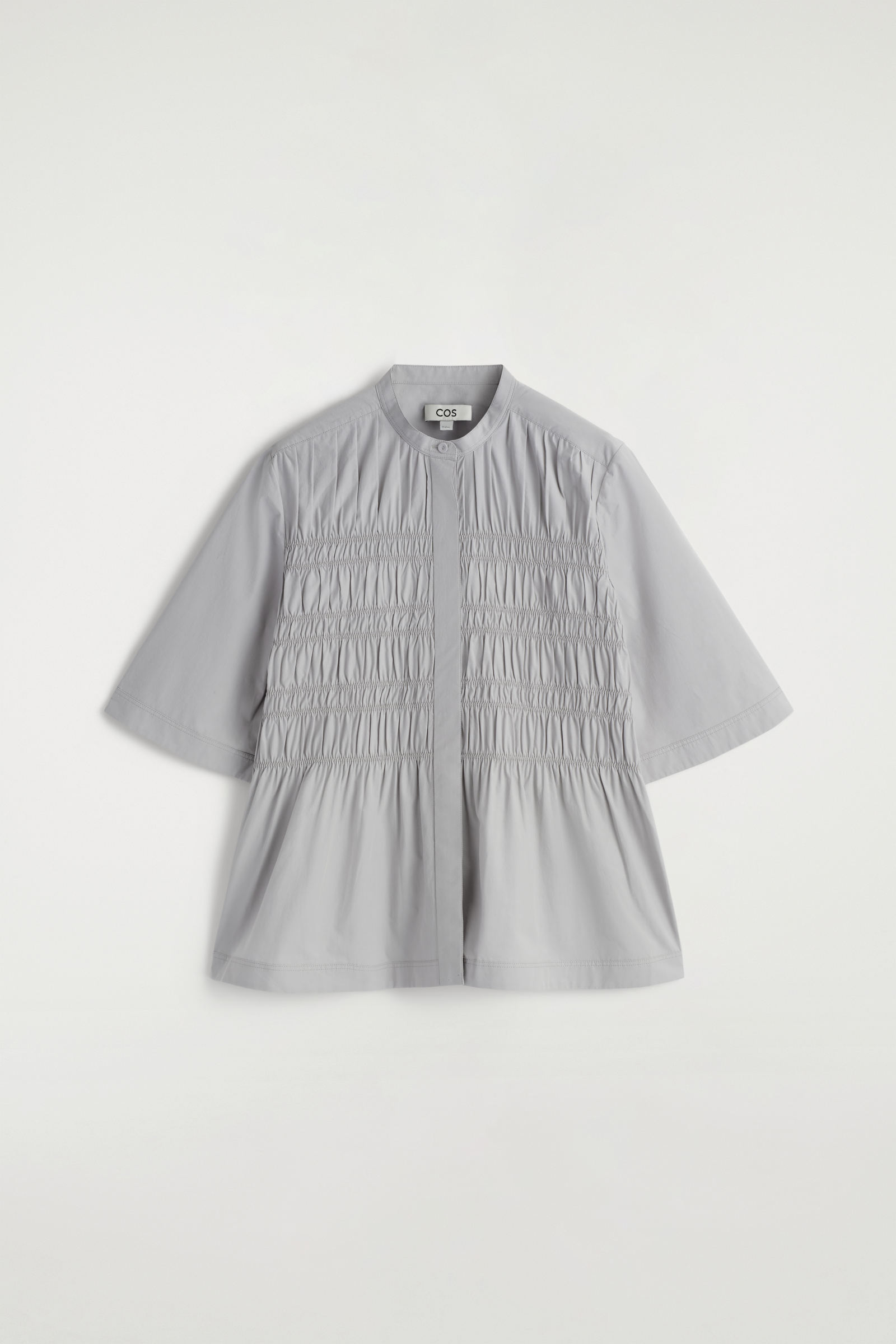 RUCHED COTTON BLOUSE フリル付きコットンブラウス ライトグレー｜COS 