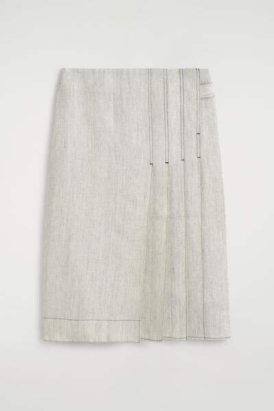 COS ベルト付き プリーツ入り リネンミディスカート