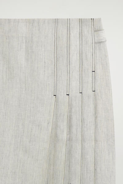 COS ベルト付き プリーツ入り リネンミディスカート