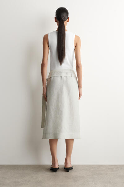 COS ベルト付き プリーツ入り リネンミディスカート