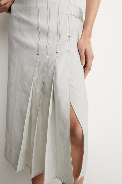 COS ベルト付き プリーツ入り リネンミディスカート