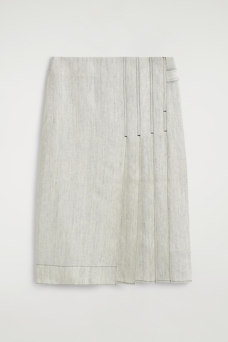 COS ベルト付き プリーツ入り リネンミディスカート