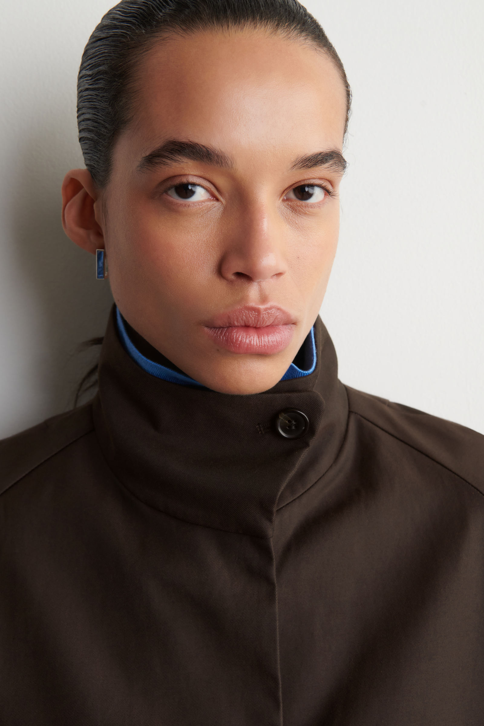 COS 完売オーバーサイズファネルネックコート ダークブラウン　36 OVERSIZED FUNNEL-NECK COAT オーバーサイズ ファネルネックコート