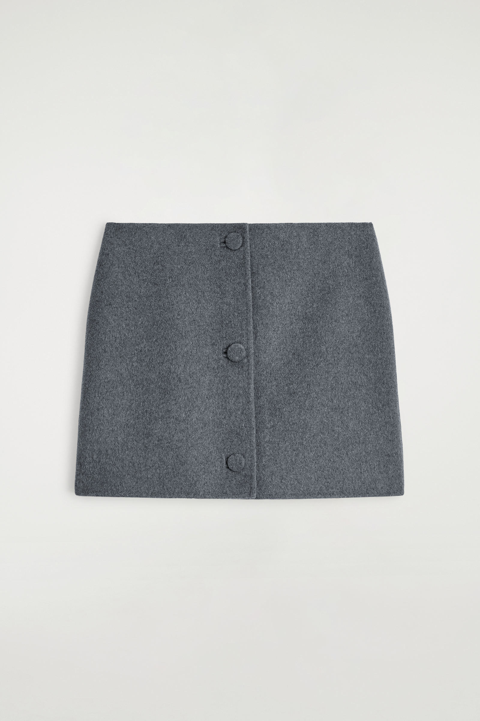 BUTTONED DOUBLE-FACED WOOL MINI SKIRT ボタン付き ダブルフェイス
