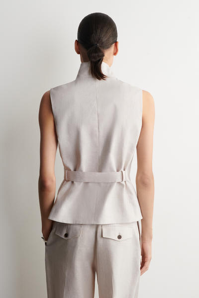 COS ショールカラー ベルト付きリネンウエストコート