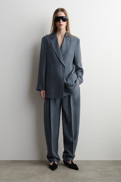 COS シワ加工シルク ストレートパンツ