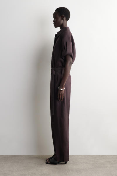 COS ベルト付きリネンバレルレッグパンツ