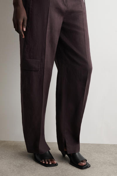 COS ベルト付きリネンバレルレッグパンツ