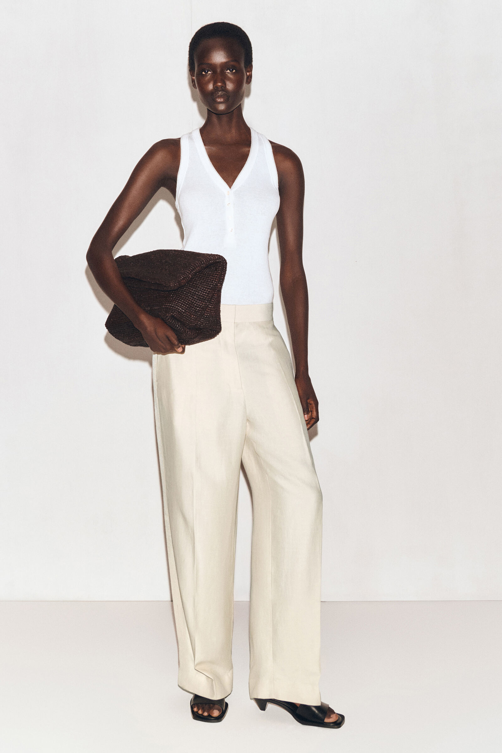 TAILORED LINEN-BLEND STRAIGHT-LEG TROUSERS テーラードリネン