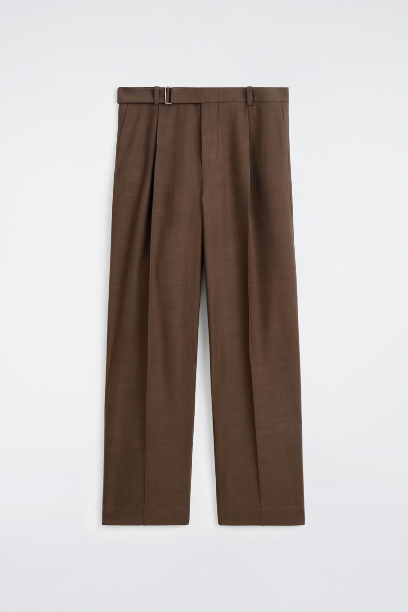 BELTED LINEN-BLEND RELAXED-FIT WIDE-LEG TROUSERS ベルト付き ワイド