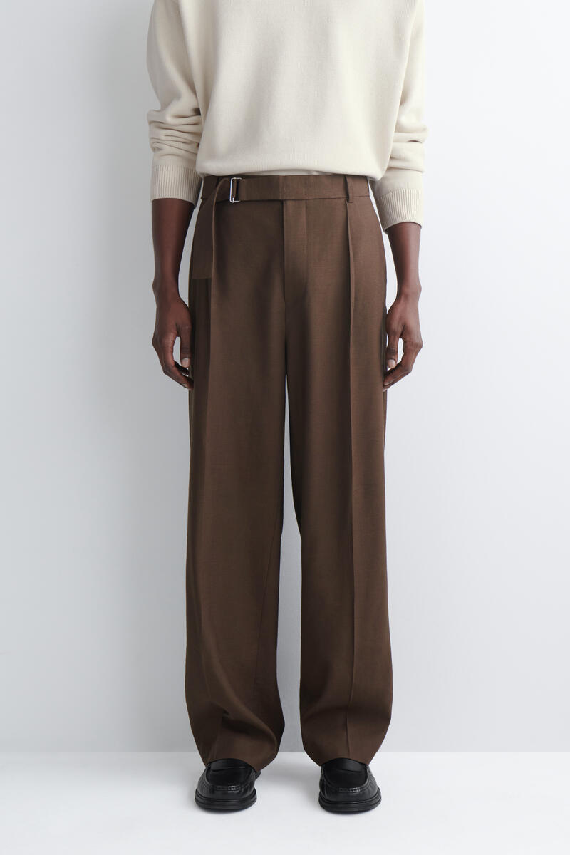 COS ベルト付き ワイドレッグパンツ  - リネンブレンド素材