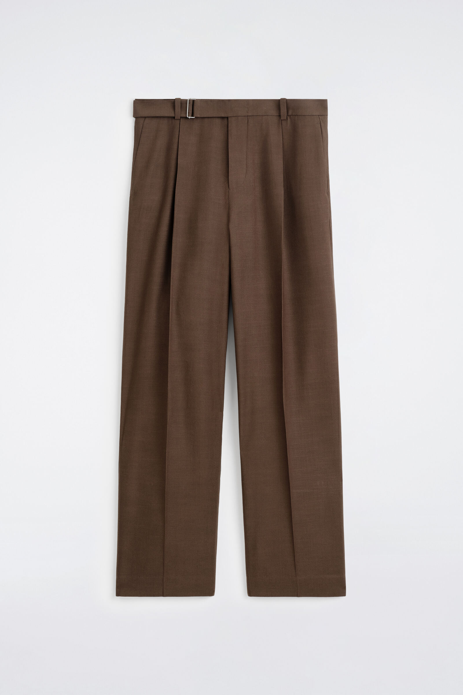 BELTED LINEN-BLEND RELAXED-FIT WIDE-LEG TROUSERS ベルト付き ワイド 