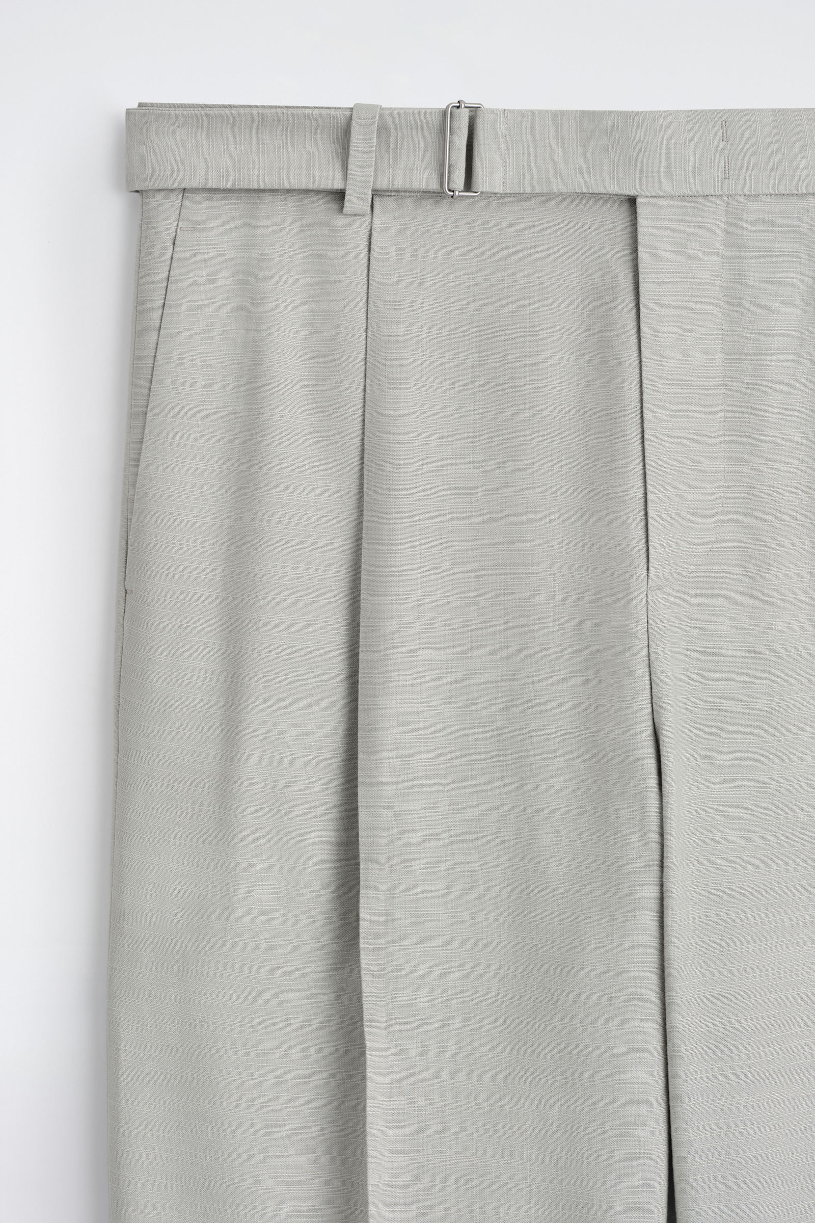 BELTED LINEN-BLEND RELAXED-FIT WIDE-LEG TROUSERS ベルト付き ワイド 