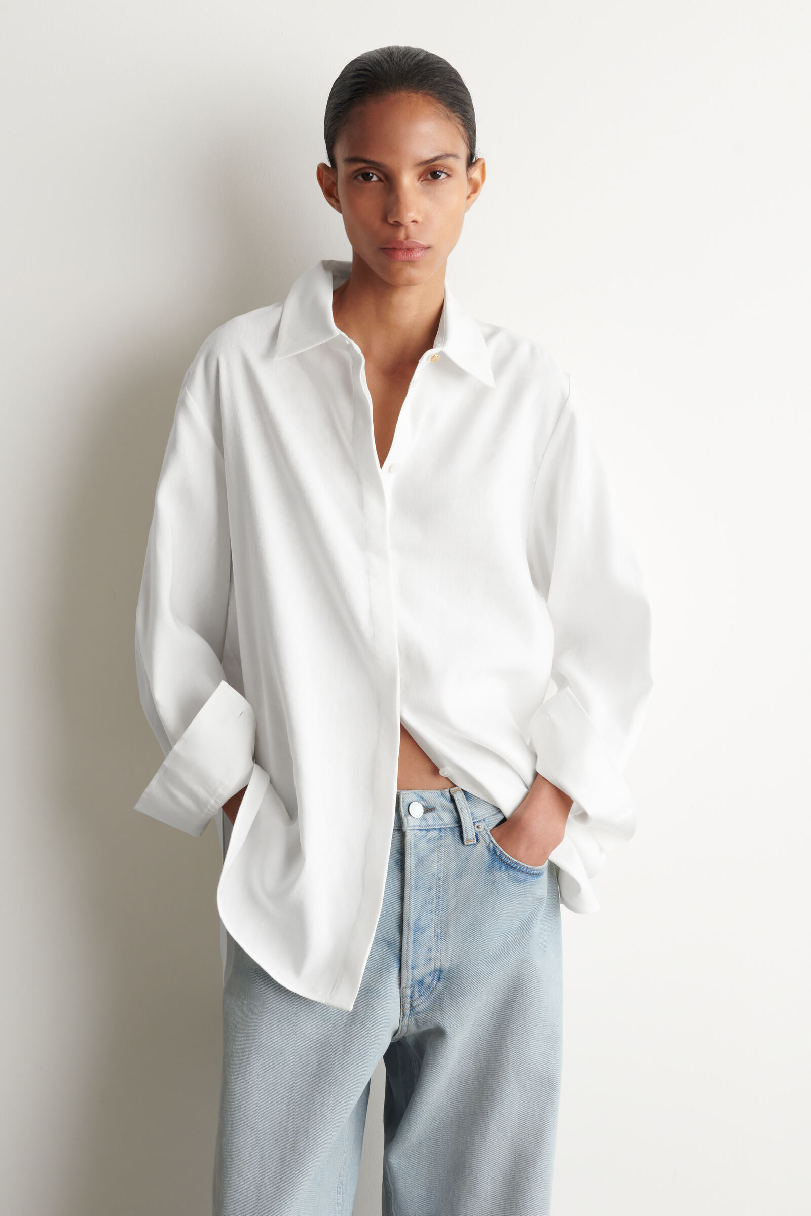 COS ロングシャツ LONGLINE LINEN SHIRT ロングラインリネンシャツ ホワイト｜COS コス