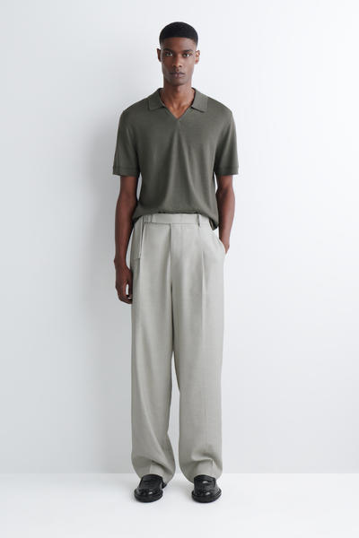 COS メリノウール オープンカラー  スリムポロシャツ