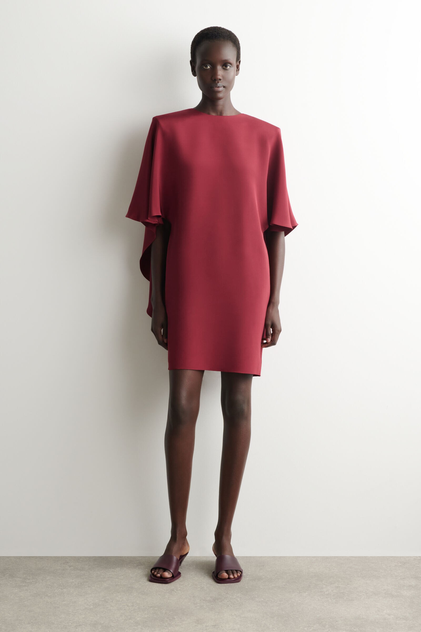 DRAPED SILK MINI DRESS ドレープシルク ミニワンピース クリムゾン