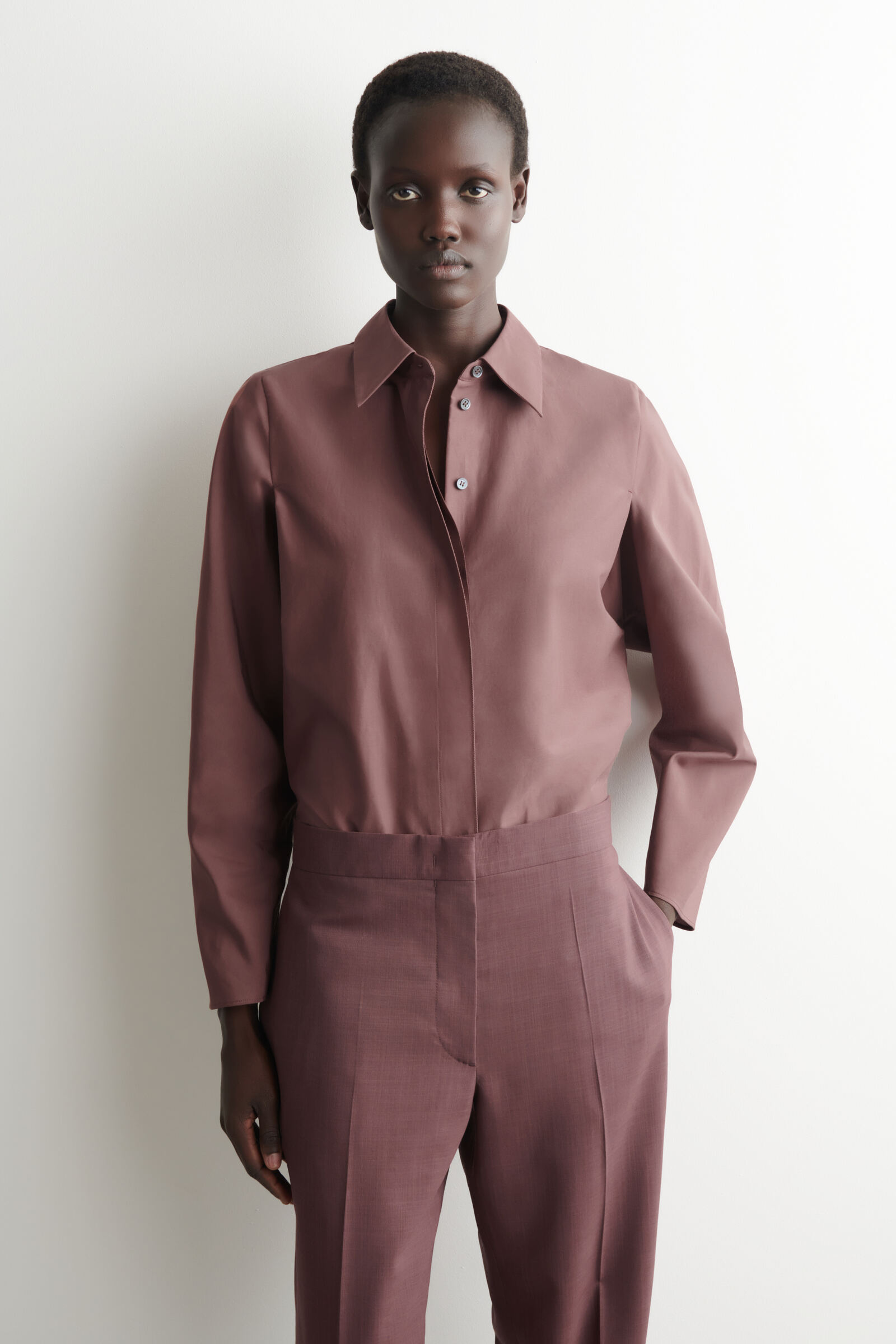 ROUNDED COTTON-SILK SHIRT ラウンドコットン シルクシャツ マホガニー