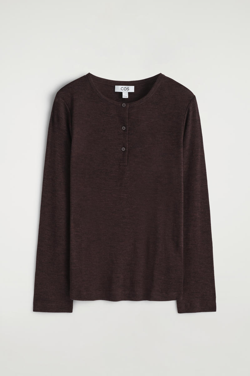 RIBBED WOOL HENLEY TOP メリノウール ヘンリートップ ブラウン
