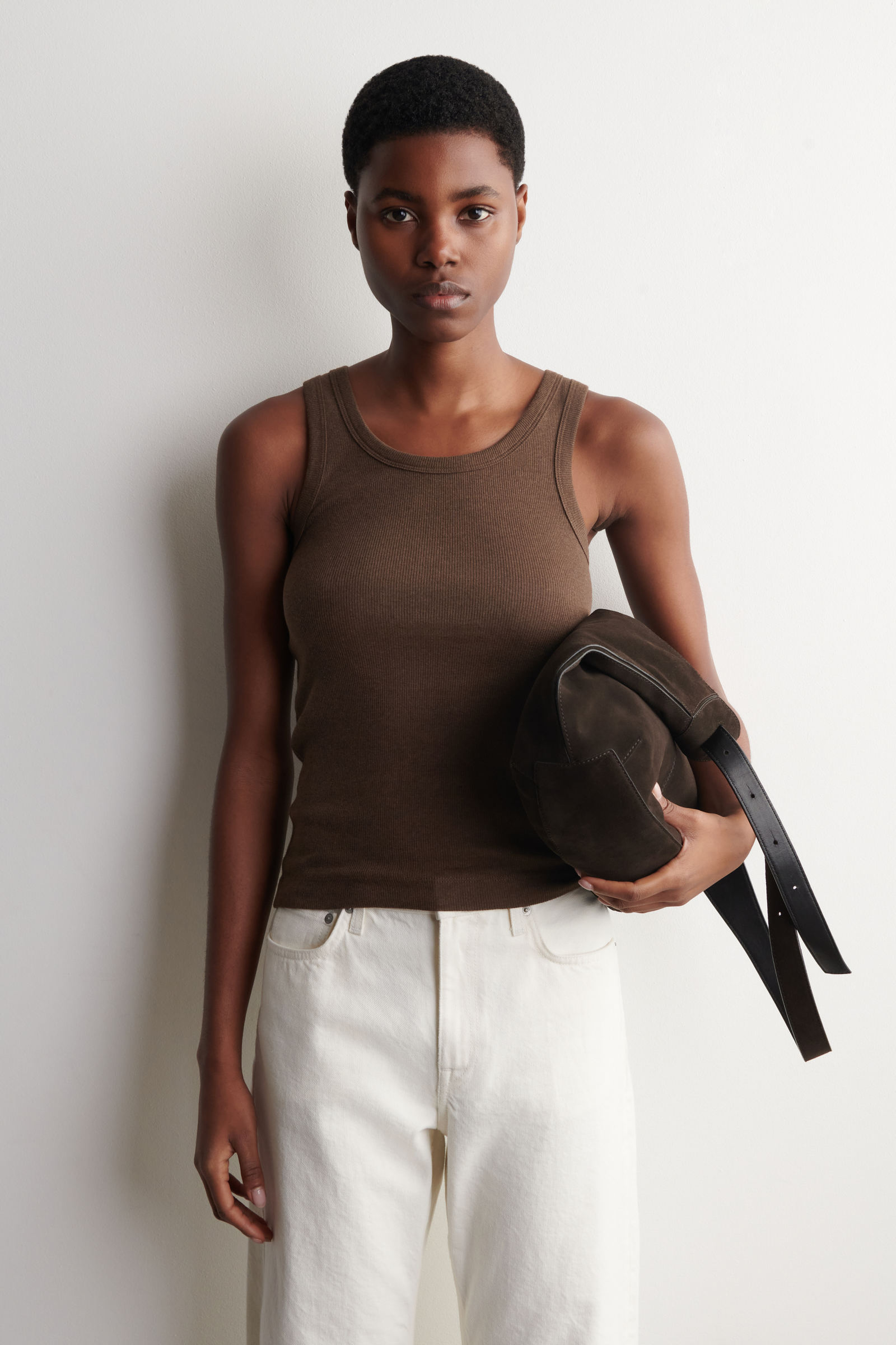 RIBBED COTTON TANK TOP リブ編みコットンタンクトップ ブラウン
