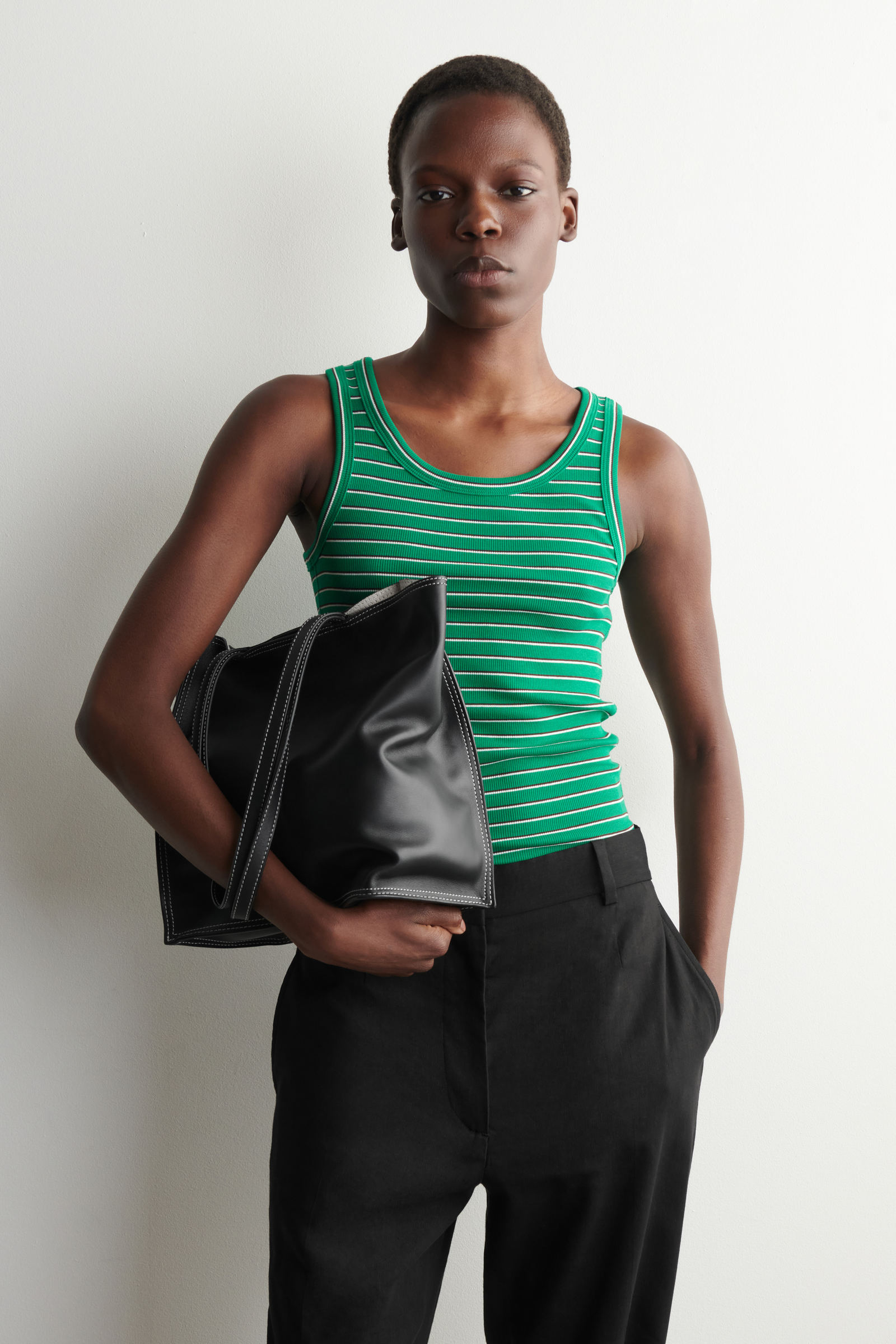 RIBBED COTTON TANK TOP リブ編みコットンタンクトップ グリーン