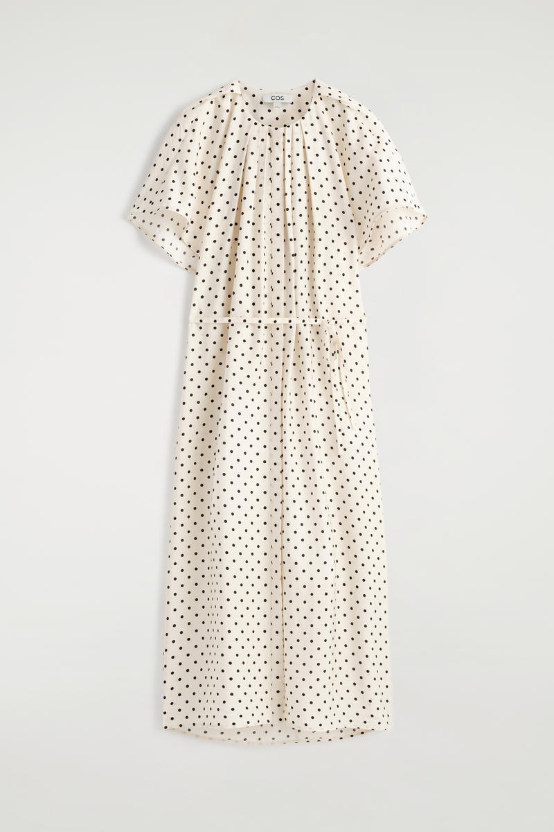 COS プリーツベルト付きミディワンピース