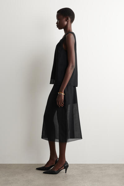 COS セミシアー レイヤードウール ミディスカート