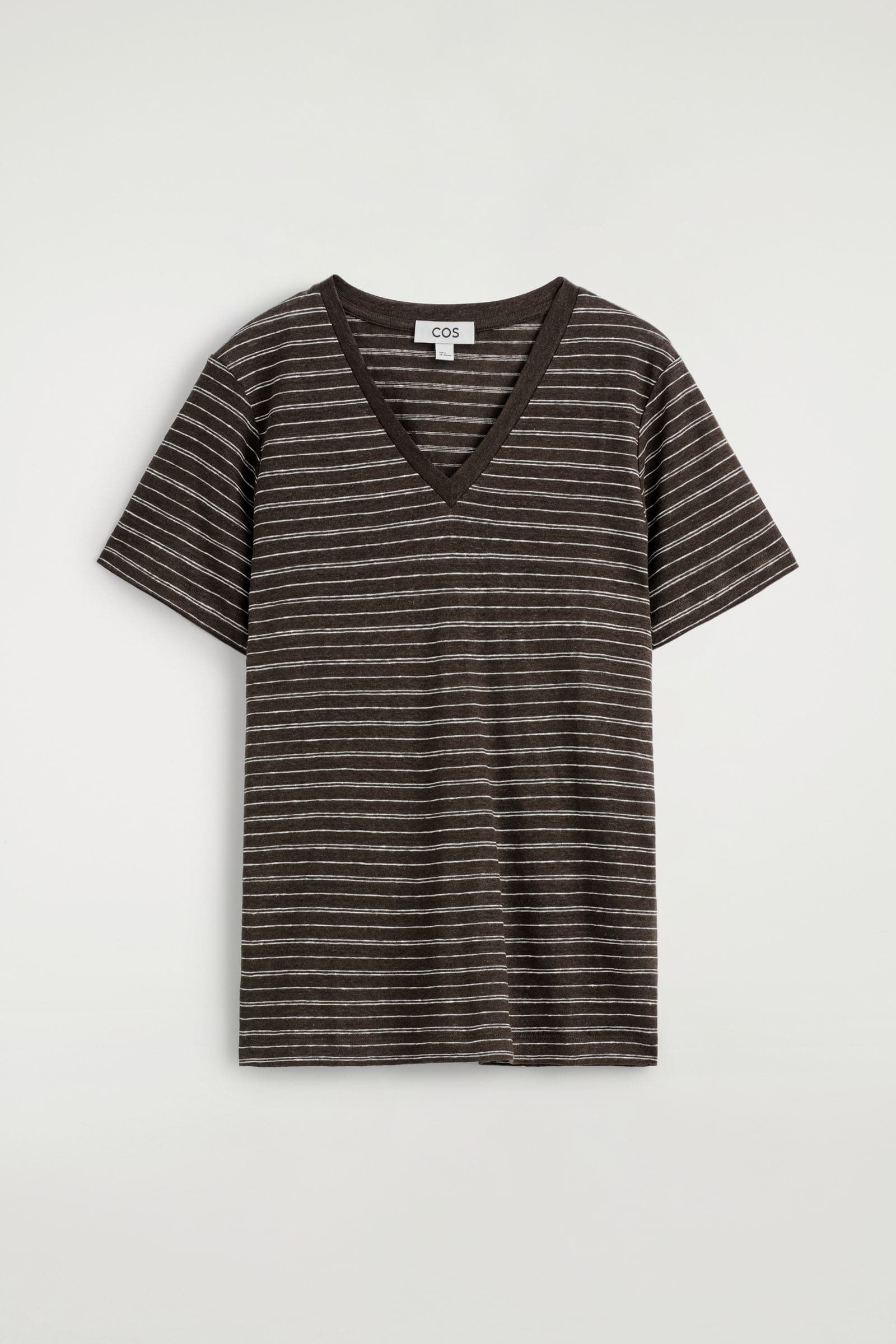 V-NECK LINEN T-SHIRT VネックリネンTシャツ ブラウン / ホワイト 